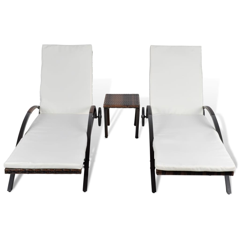 Pemberly Row PE Rattan Sun Lounger Set of 2 Height-Adjustable in Brown