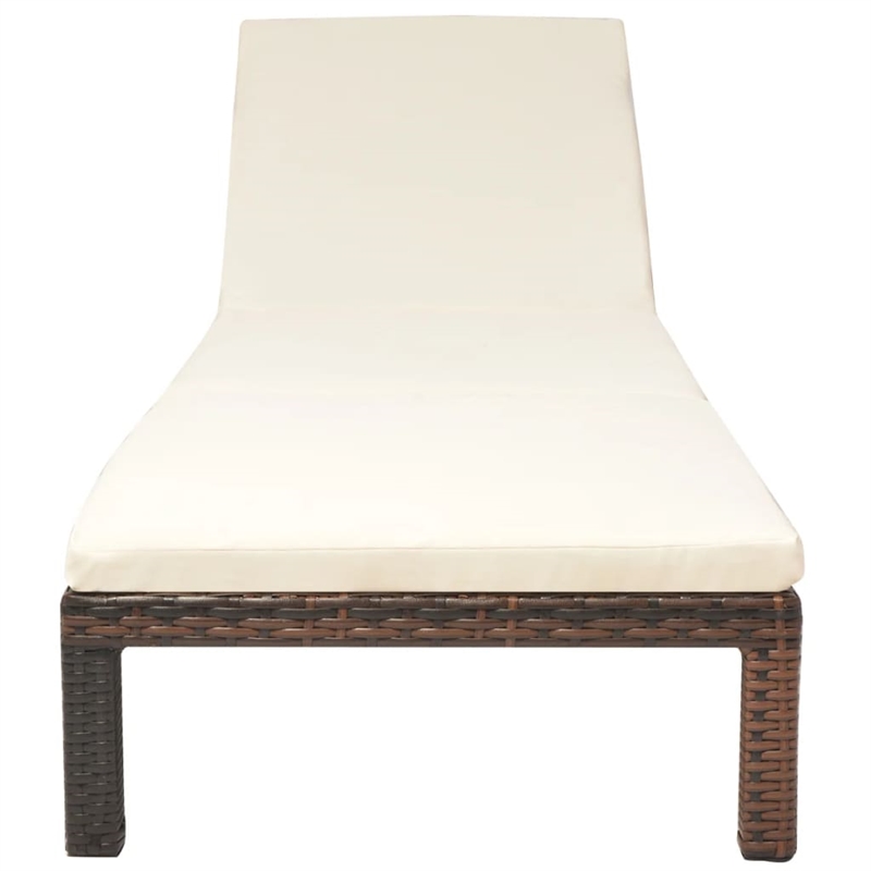 Pemberly Row PE Rattan Sun Lounger with Adjustable Armrests in Brown