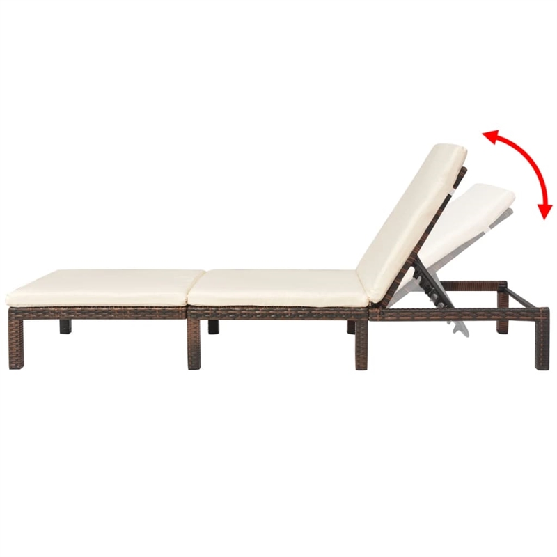 Pemberly Row PE Rattan Sun Lounger with Adjustable Armrests in Brown