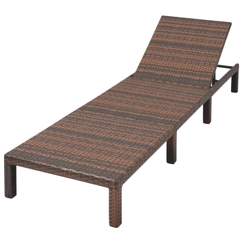 Pemberly Row PE Rattan Sun Lounger with Adjustable Armrests in Brown