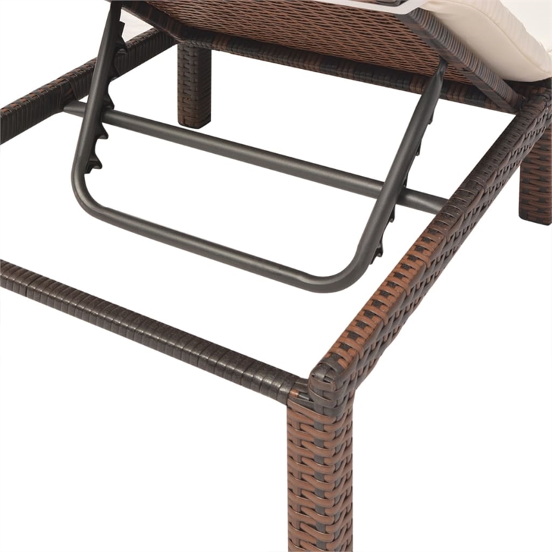 Pemberly Row PE Rattan Sun Lounger with Adjustable Armrests in Brown