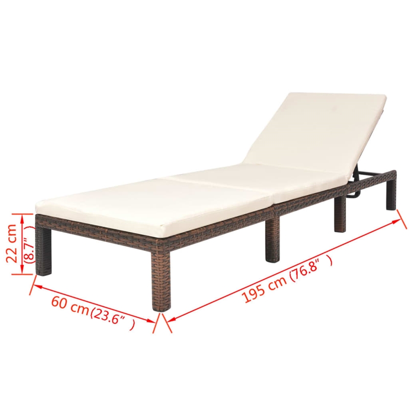 Pemberly Row PE Rattan Sun Lounger with Adjustable Armrests in Brown