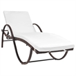 Pemberly Row PE Rattan Outdoor Sun Lounger with Cushion in Brown and Cream