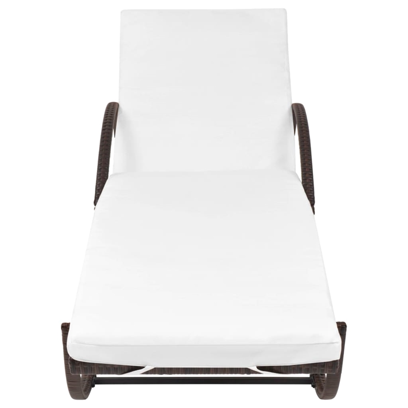 Pemberly Row PE Rattan Outdoor Sun Lounger with Cushion in Brown and Cream