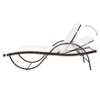 Pemberly Row PE Rattan Outdoor Sun Lounger with Cushion in Brown and Cream