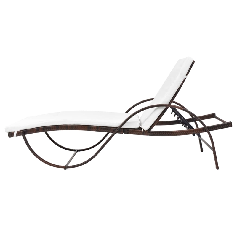 Pemberly Row PE Rattan Outdoor Sun Lounger with Cushion in Brown and Cream