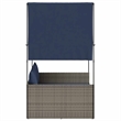 Pemberly Row Rattan Double Sun Lounger with Curtains in Gray and Navy Blue