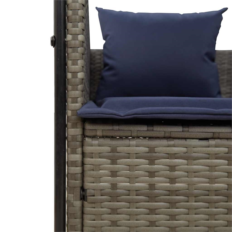 Pemberly Row Rattan Double Sun Lounger with Curtains in Gray and Navy Blue