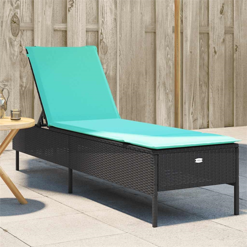 Pemberly Row PE Rattan 5-Position Sun Lounger in Black and Cream White