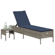 Pemberly Row PE Rattan Patio Sun Lounger with Side Table in Gray