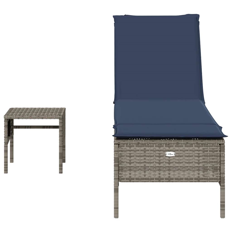 Pemberly Row PE Rattan Patio Sun Lounger with Side Table in Gray