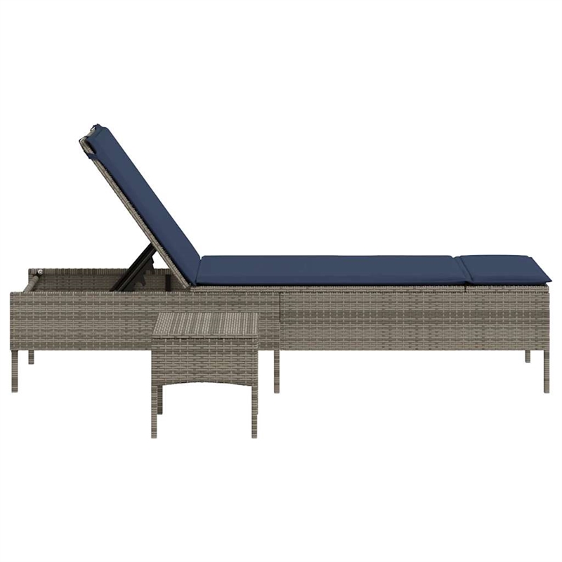 Pemberly Row PE Rattan Patio Sun Lounger with Side Table in Gray