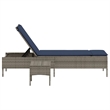 Pemberly Row PE Rattan Patio Sun Lounger with Side Table in Gray