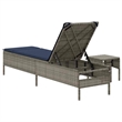 Pemberly Row PE Rattan Patio Sun Lounger with Side Table in Gray