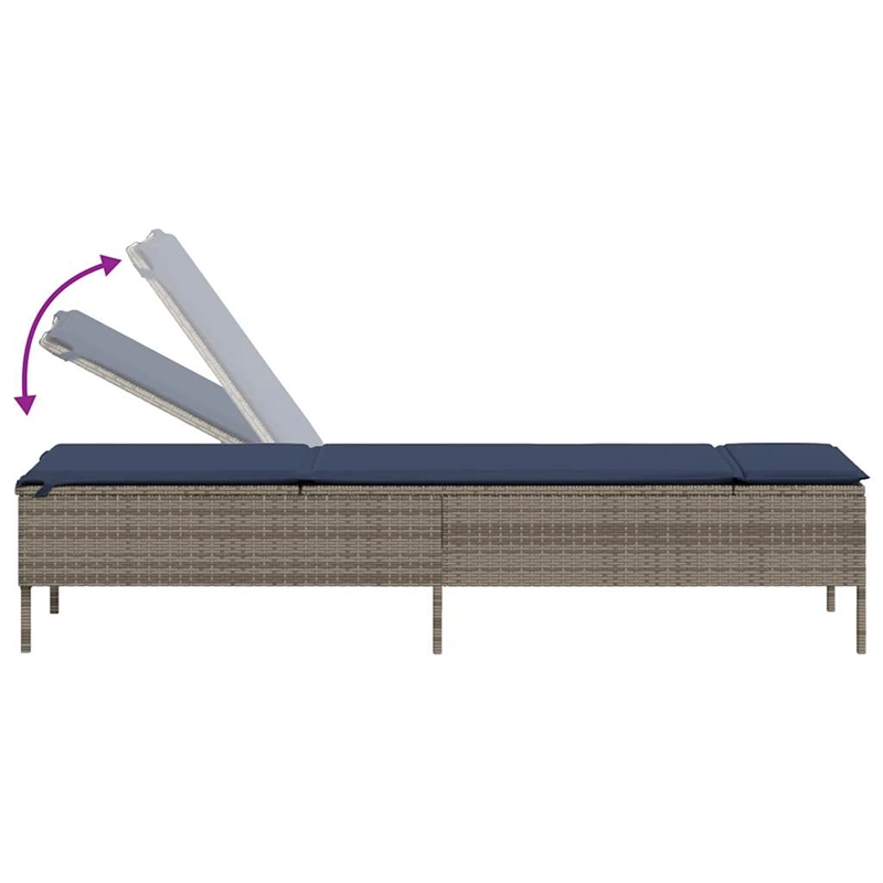 Pemberly Row PE Rattan Patio Sun Lounger with Side Table in Gray