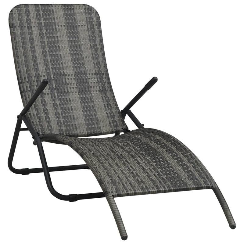 Pemberly Row PE Rattan Foldable Sun Lounger with Steel Frame in Gray