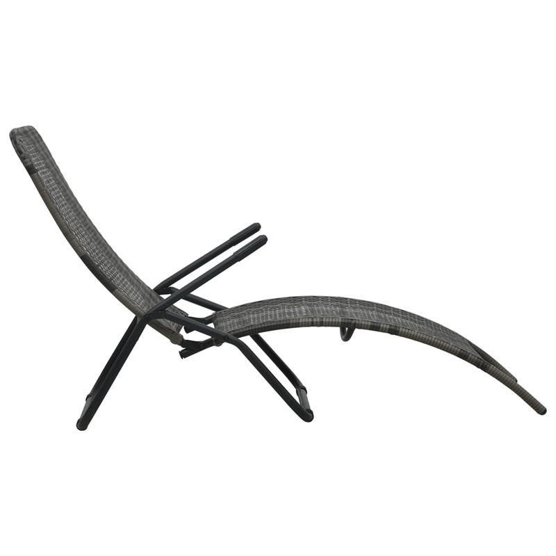 Pemberly Row PE Rattan Foldable Sun Lounger with Steel Frame in Gray