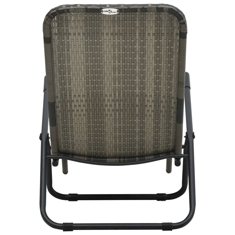 Pemberly Row PE Rattan Foldable Sun Lounger with Steel Frame in Gray
