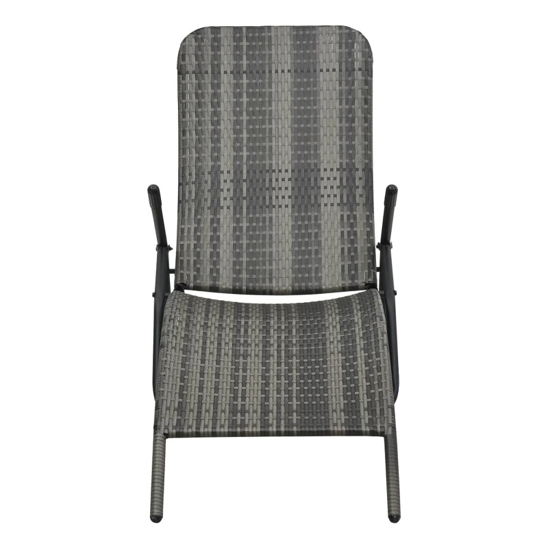 Pemberly Row PE Rattan Foldable Sun Lounger with Steel Frame in Gray