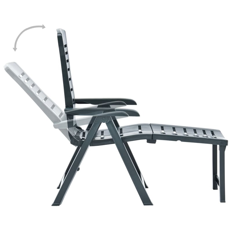 Pemberly Row Plastic Foldable Sun Lounger with Adjustable Backrest in Green