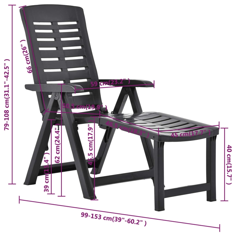 Pemberly Row Plastic Adjustable Foldable Sun Lounger in Anthracite