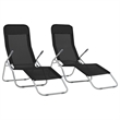 Pemberly Row Textilene and Steel Folding Sun Lounger Set of 2 in Black
