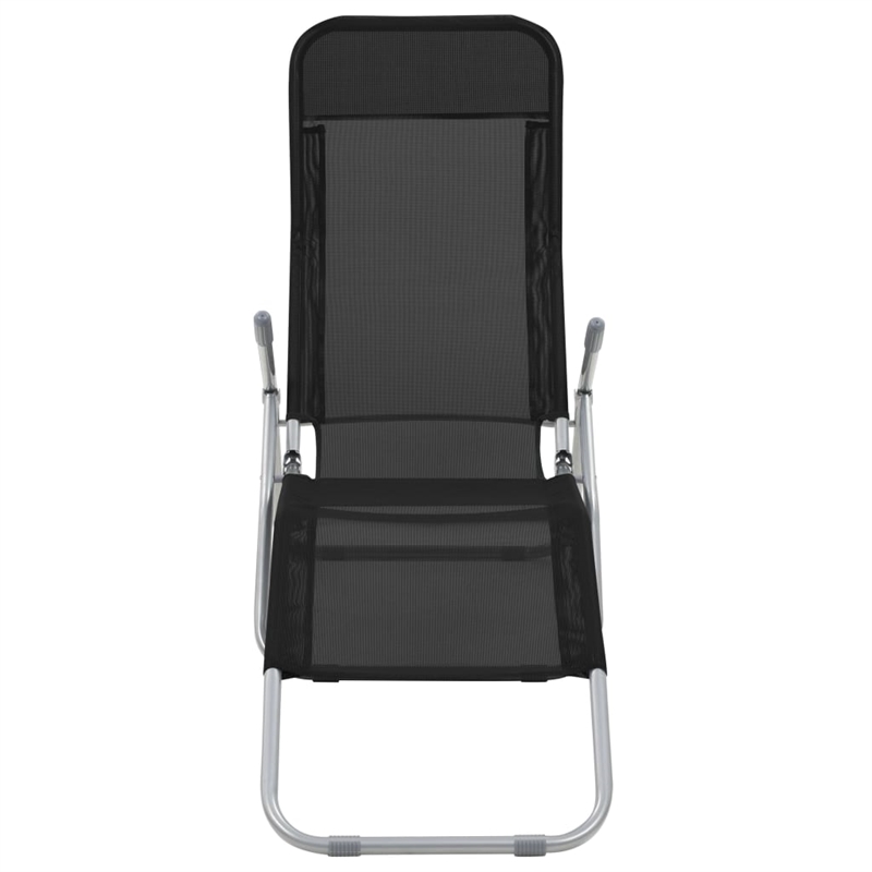 Pemberly Row Textilene and Steel Folding Sun Lounger Set of 2 in Black
