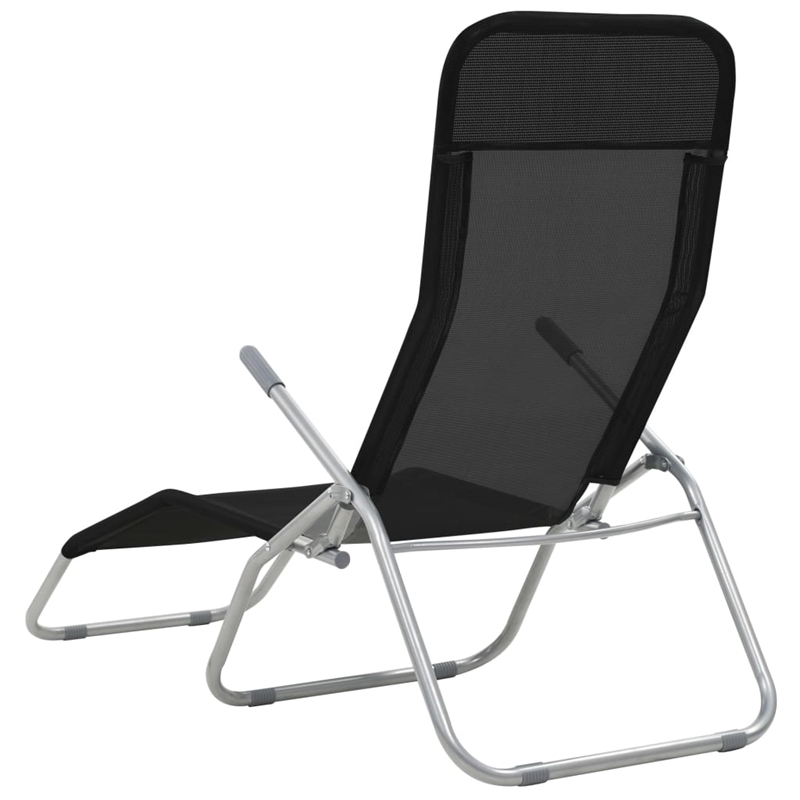 Pemberly Row Textilene and Steel Folding Sun Lounger Set of 2 in Black
