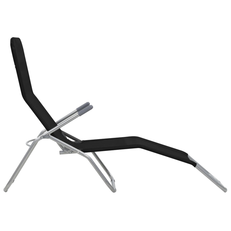Pemberly Row Textilene and Steel Folding Sun Lounger Set of 2 in Black