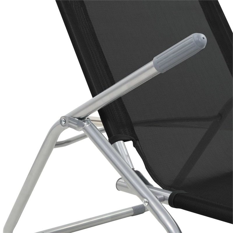Pemberly Row Textilene and Steel Folding Sun Lounger Set of 2 in Black