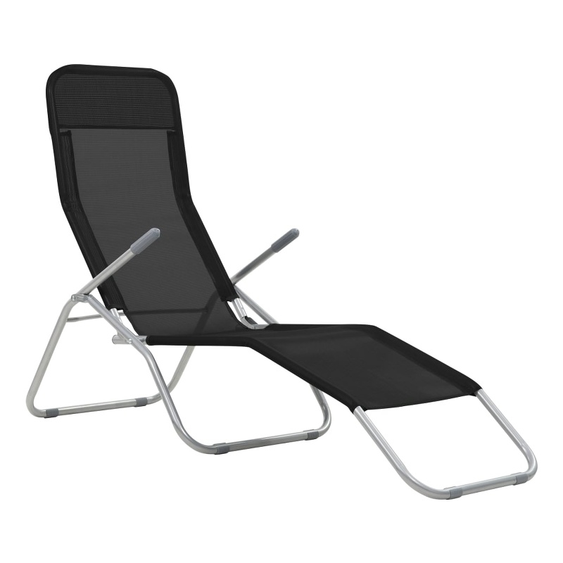 Pemberly Row Textilene and Steel Folding Sun Lounger Set of 2 in Black