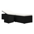 Pemberly Row PE Rattan Sun Lounger with Tea Table in Black and Cream White