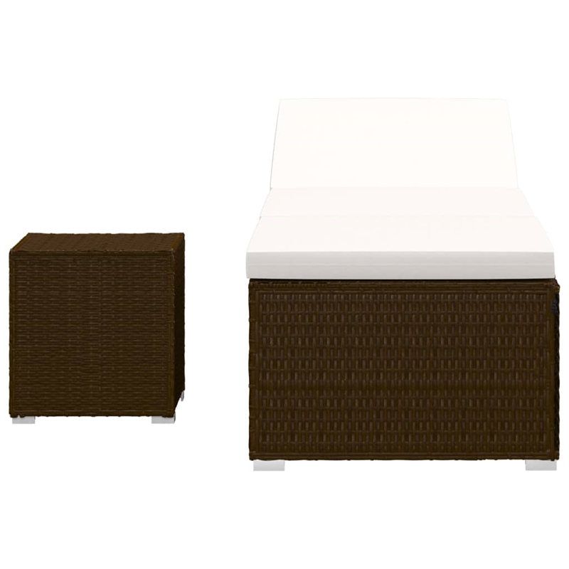 Pemberly Row Rattan Sun Lounger with Cushion and Table in Brown and Cream