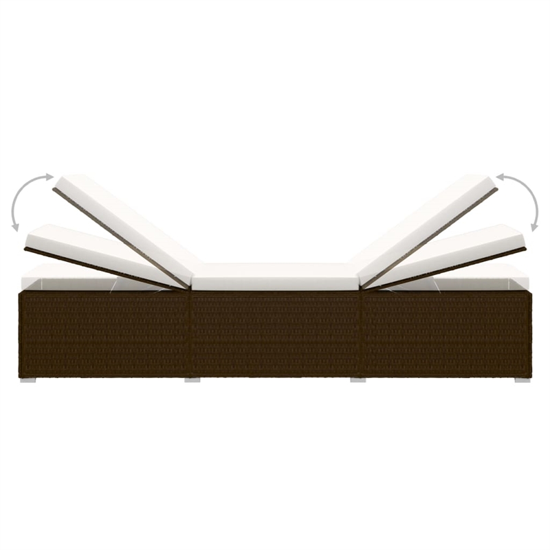Pemberly Row Rattan Sun Lounger with Cushion and Table in Brown and Cream