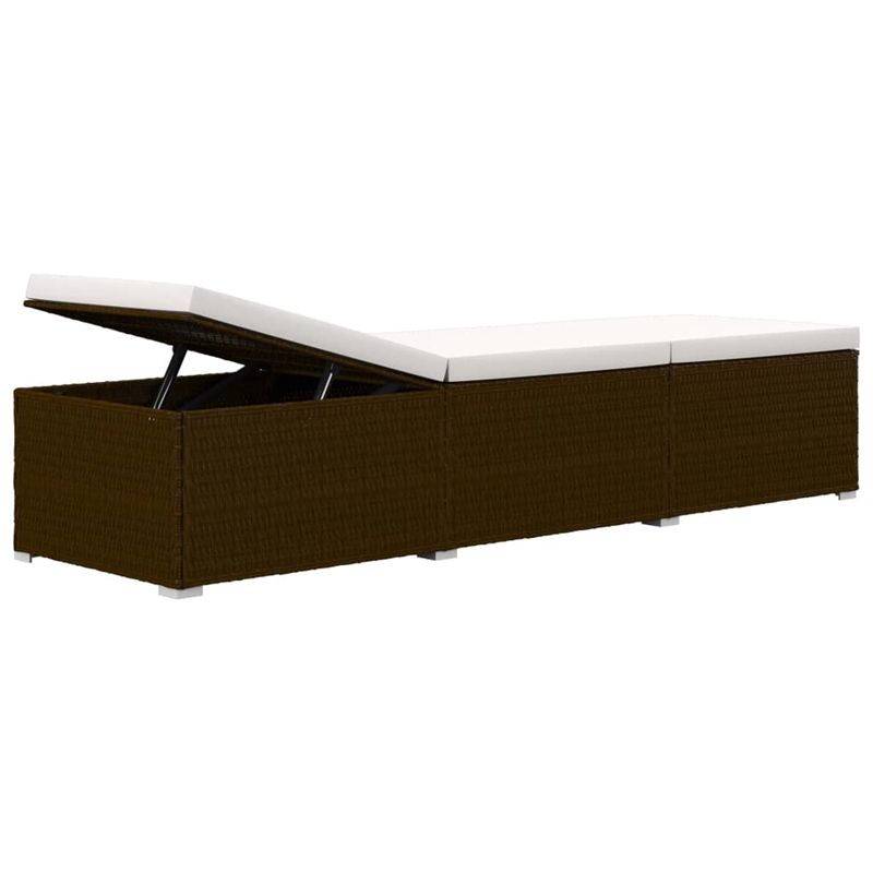 Pemberly Row Rattan Sun Lounger with Cushion and Table in Brown and Cream