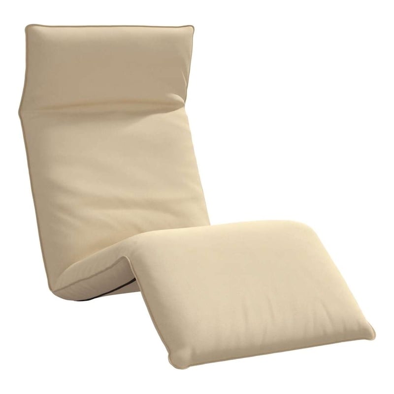 Pemberly Row Fabric Folding Sun Lounger with Adjustable Back in Beige