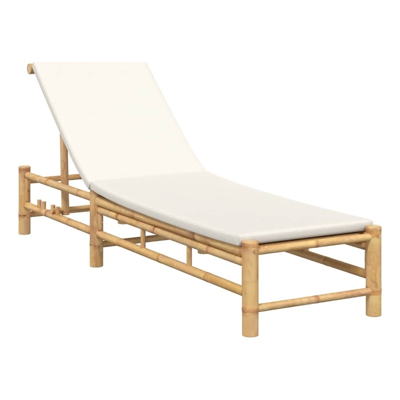 Pemberly Row Bamboo Sun Lounger with Adjustable Backrest in Cream White