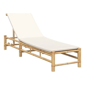 Pemberly Row Bamboo Sun Lounger with Adjustable Backrest in Cream White