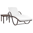 Pemberly Row PE Rattan Sun Lounger with Cushion and Tea Table in Brown