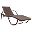 Pemberly Row PE Rattan Sun Lounger with Cushion and Tea Table in Brown