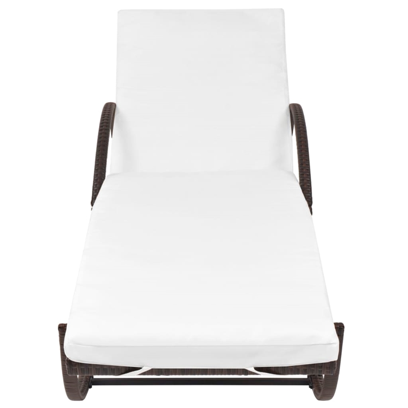 pemberly row pe rattan sun lounger with cushion and tea table in brown