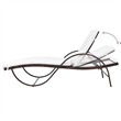 Pemberly Row PE Rattan Sun Lounger with Cushion and Tea Table in Brown