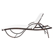 Pemberly Row PE Rattan Sun Lounger with Cushion and Tea Table in Brown