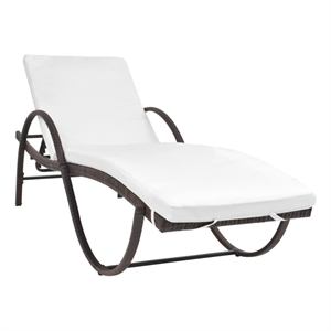 Pemberly Row PE Rattan Sun Lounger with Cushion and Tea Table in Brown