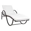 Pemberly Row PE Rattan Sun Lounger with Cushion and Tea Table in Brown
