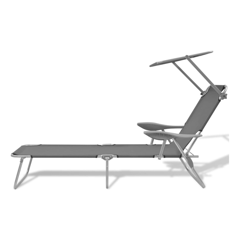 Pemberly Row Steel Foldable Adjustable Sun Lounger with Canopy in Gray