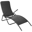 Pemberly Row PE Rattan Folding Sun Lounger with Steel Frame in Black