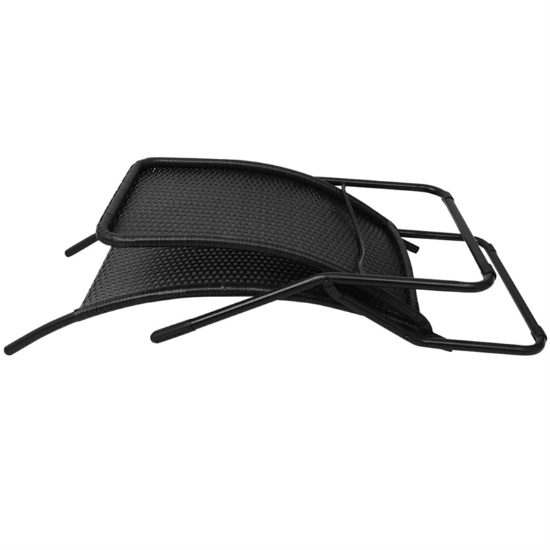 Pemberly Row PE Rattan Folding Sun Lounger with Steel Frame in Black