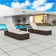 Pemberly Row PE Rattan Patio Sun Lounger Set of 2 with Table in Brown