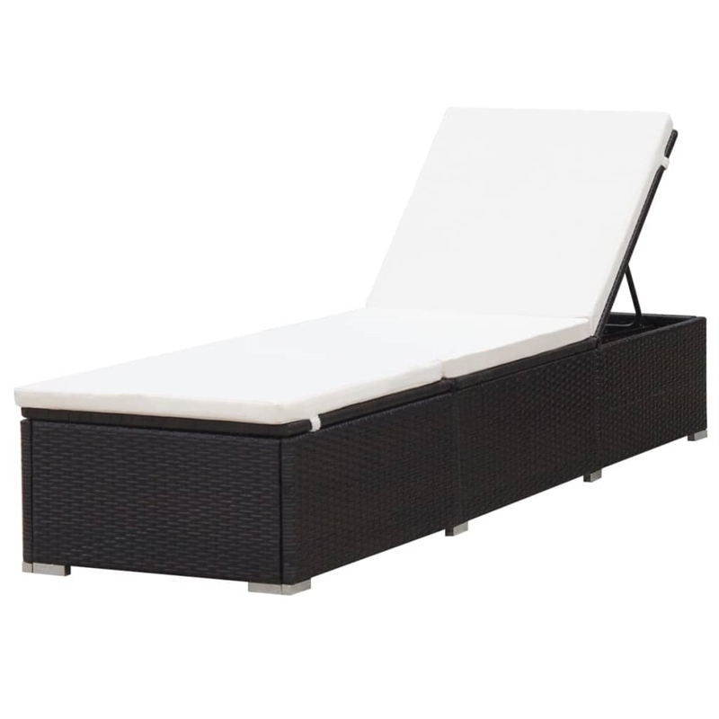 Pemberly Row PE Rattan Patio Sun Lounger Set of 2 with Table in Brown